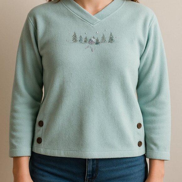 Artisan Sweaters - Cozy Cottagecore Pastel Blue Button-Side Sweatshirt Artisans Size Small